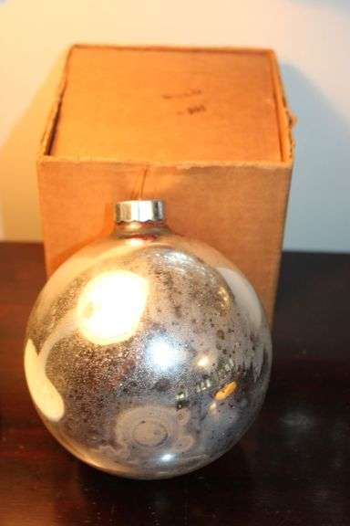 Silver Glass Ornament With Red Accents and Original Box