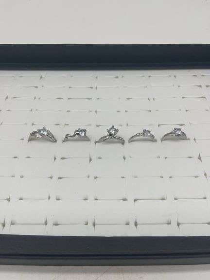 Silver-Toned Rings with Cubic Zirconia Stones, Size 5 1/14