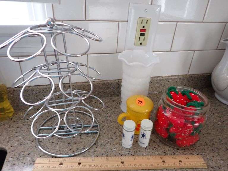 Chrome Coffee Pod Holder with Accompanying Kitchen Items