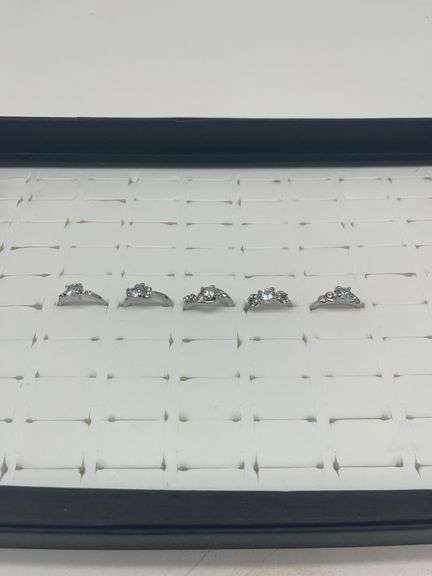 Silver-Toned Rings with Cubic Zirconia Stones, Size 5 1/7
