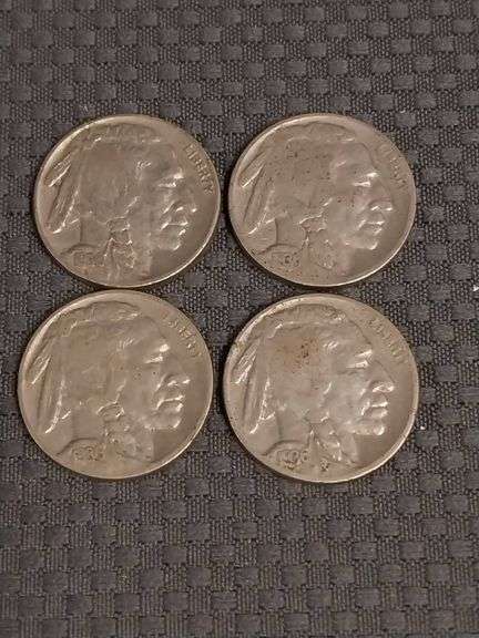 Four Buffalo Nickels, Dated 1936