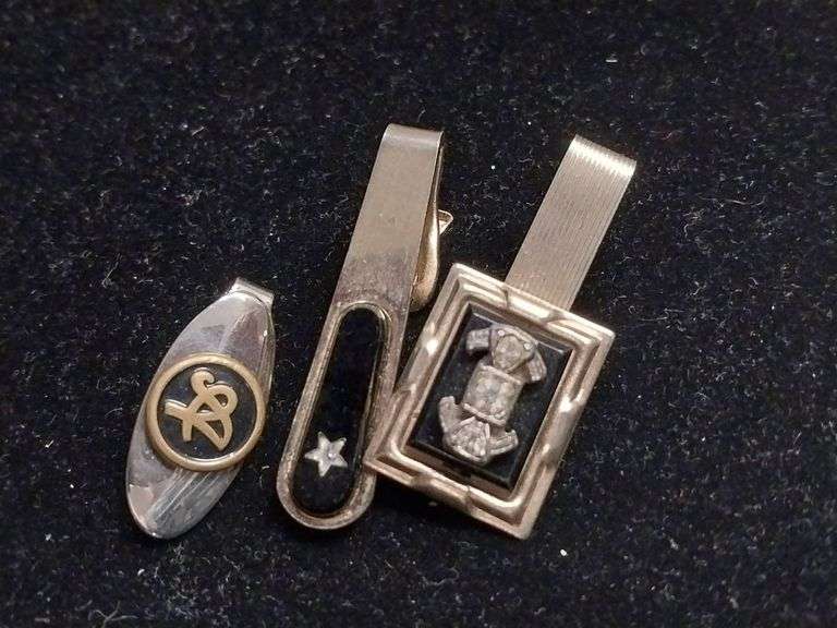 Three Vintage Tie Clips with Decorative Designs
