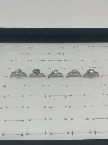 Silver-Toned Rings with Cubic Zirconia Stones, Size 5 1/35
