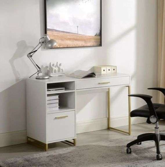 Mainstays Wood & Metal Writing Desk w/ 1 Drawer & 1 Door - White