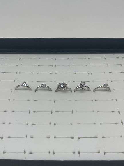 Silver-Toned Rings with Cubic Zirconia Stones, Size 5 1/25