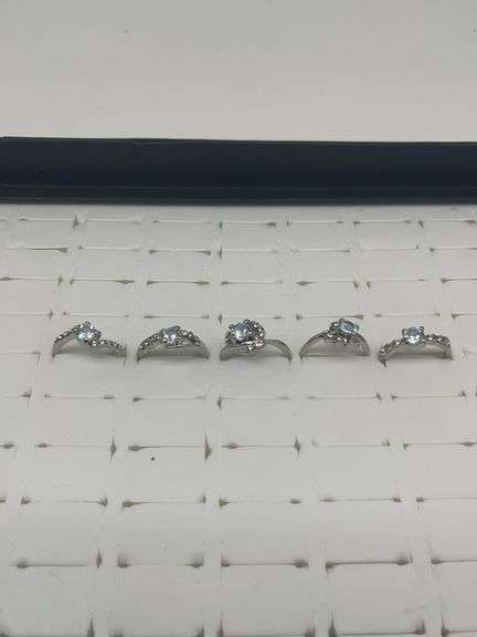 Silver-Toned Rings with Cubic Zirconia Stones, Size 5 1/30