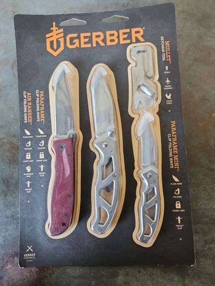 Gerber Mullet Keychain Tool, 2 Paraframe Mini Clip Folding Knives & Air Ranger Clip Folding Knife **