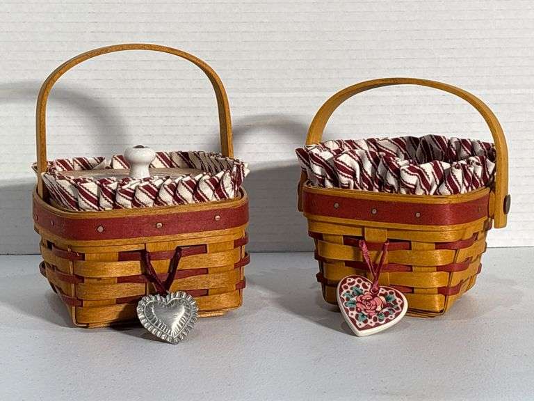 Longaberger Woven Baskets with Handles and Heart Accents
