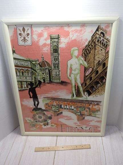 Framed Textile Artwork Featuring Florence Landmarks