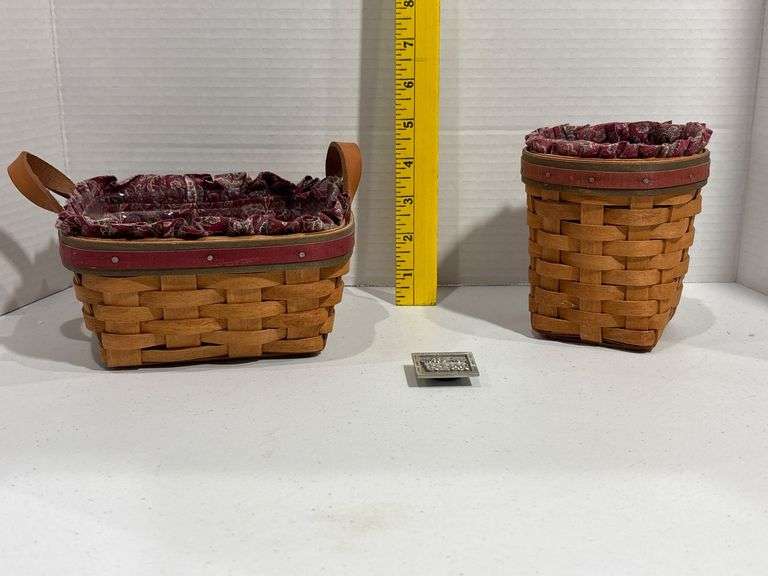 Longaberger Two Woven Baskets with Fabric Liners
