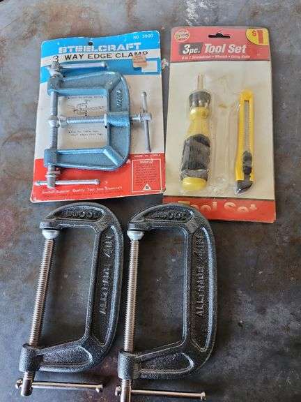 2 Alltrade 4 Inch 100Cm C Clamps, Steel Craft 3 Way Edge Clamp & 6 In 1 Screwdriver With Utility Kn