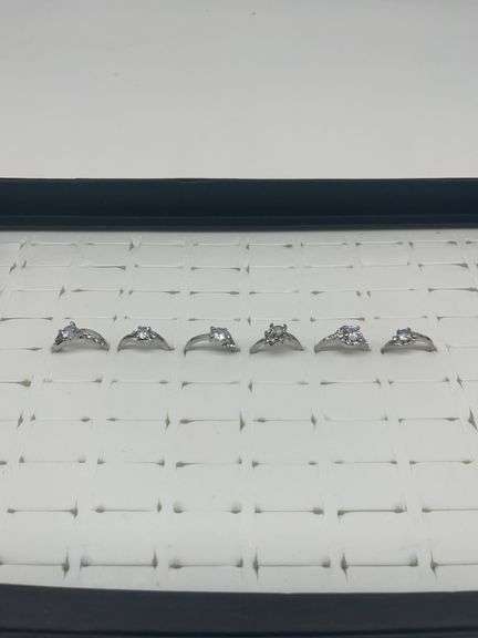 Silver-Toned Rings with Cubic Zirconia Stones, Size 5 1/18