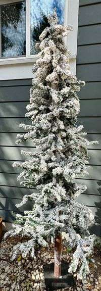 Beautiful Snow-Flocked Artificial Christmas Tree with Wooden Base