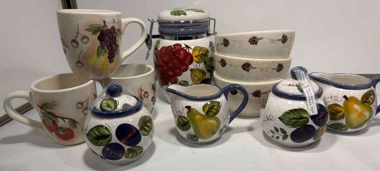 Hand-Painted Ceramic Kitchenware with Fruit Motifs