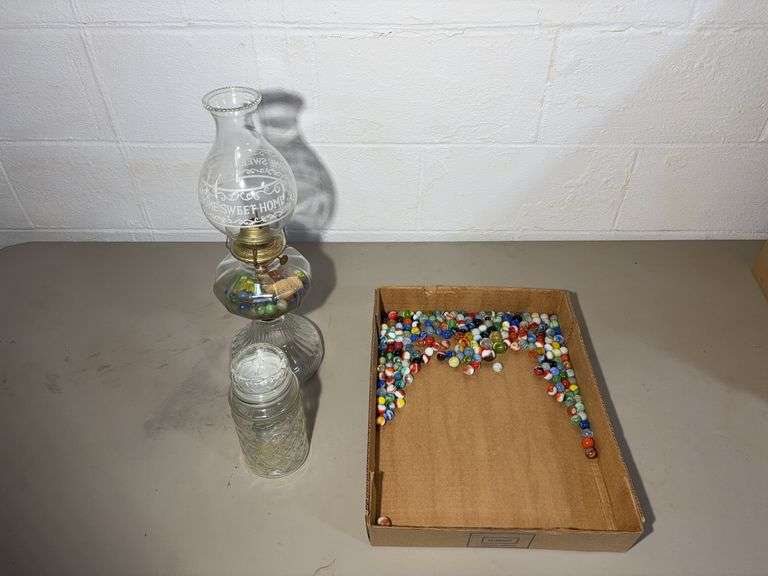 Vintage Oil Lamp and Marbles