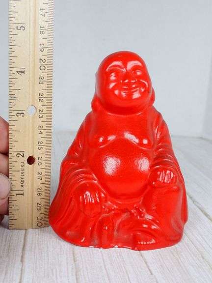 Red Resin Laughing Buddha Figurine