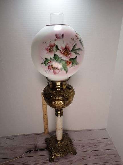 Hand-Painted Floral Globe Electrified Oil Lamp