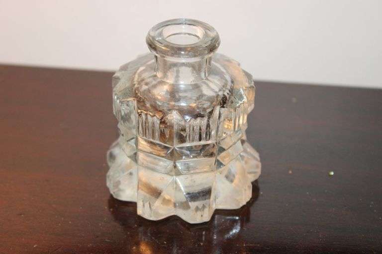 Clear Glass Inkwell with Faceted Design, 3 Inches Tall