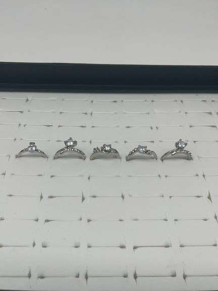 Silver-Toned Rings with Cubic Zirconia Stones, Size 5 1/26