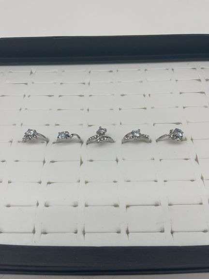 Silver-Toned Rings with Cubic Zirconia Stones, Size 5 1/4
