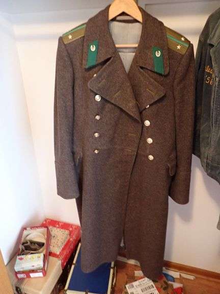 Soviet-Era Military KGB Double-Breasted Wool Overcoat with Epaulets