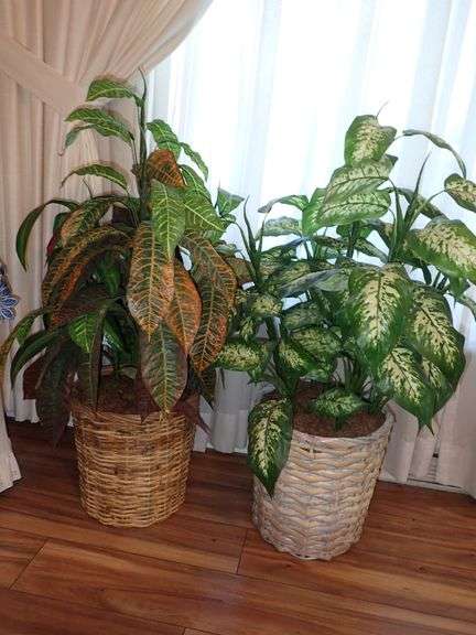 Two Artificial Plants in Wicker Baskets