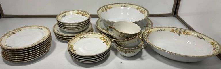 Hand-painted Nippon China Dinnerware Set With Gold Accents