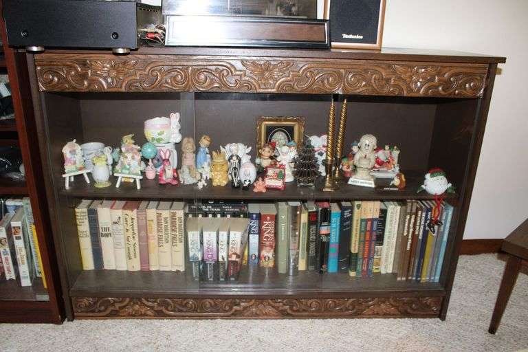 Carved Wood Display Case & Contents