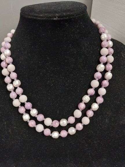 Vintage Double-Strand Pink Beaded Necklace with Hong Kong Mark
