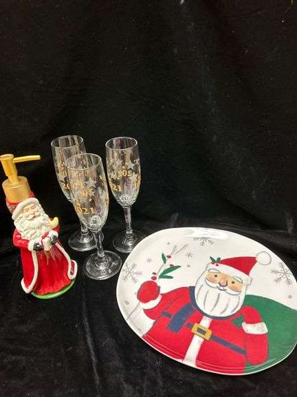 Festive Holiday Plate, Glass Set, and Santa Dispenser