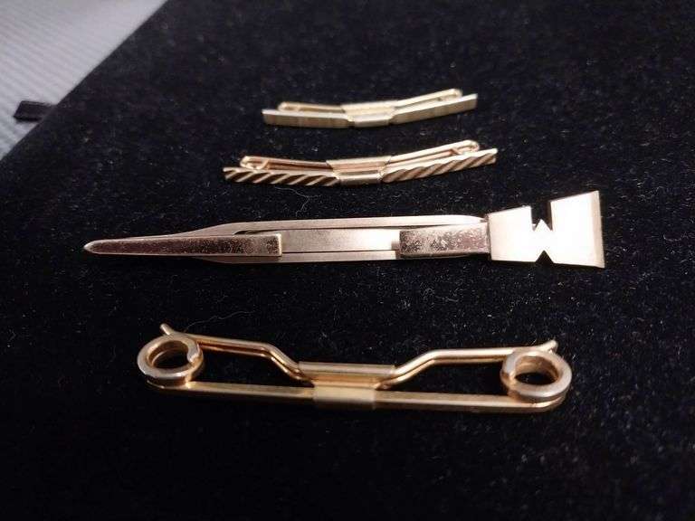 Four Swank Gold-Tone Tie Clips