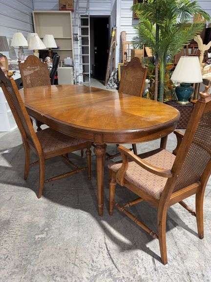 Wood Table w/ 4 Caneback Chairs