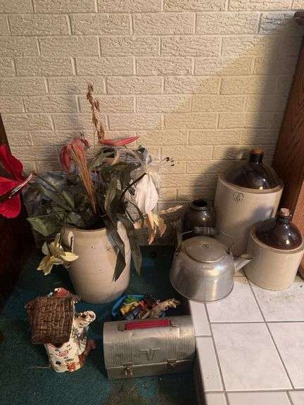 Crocks, Metal Lunch Box Teapot and Wall Decor