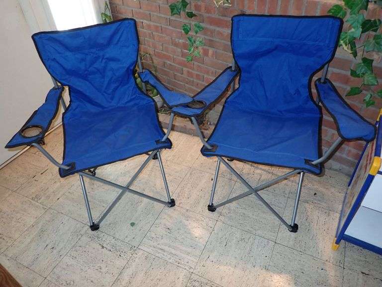 Two Blue Folding Camping Chairs with Carry Bags