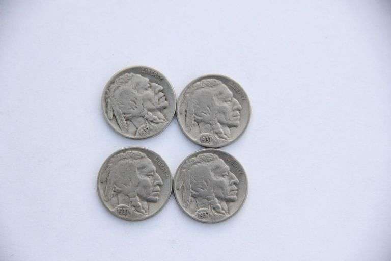 Lot of four 1937 Buffalo nickels