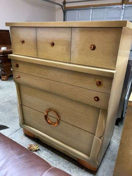Vintage Blonde 4 Drawer Chest - Copper Hardware & Accents