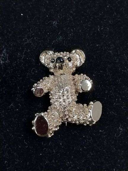 Gold-Tone Textured Teddy Bear Brooch with Pin Back