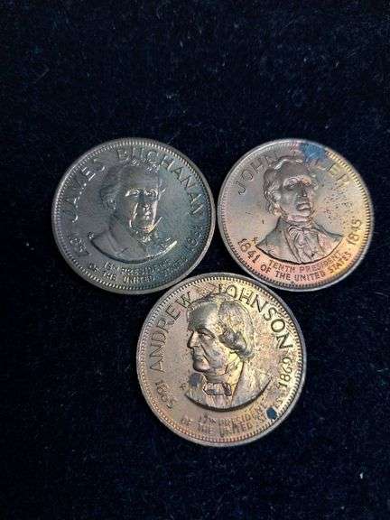 Three Presidential Commemorative Coins: Buchanan, Tyler, and Johnson