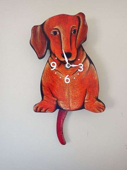 SEE VIDEO - Pine Cloud Handcrafted Dachshund-Shaped Wall Clock With Pendulum Tail