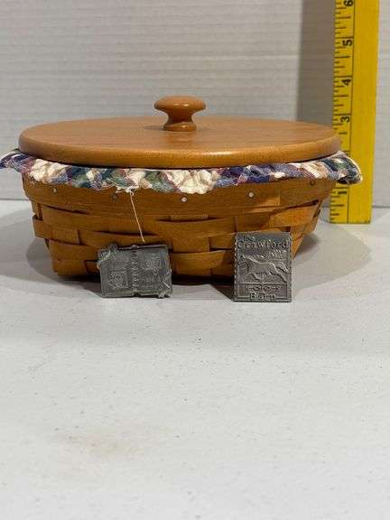 Longaberger Handwoven Wooden Basket with Lid and Pins