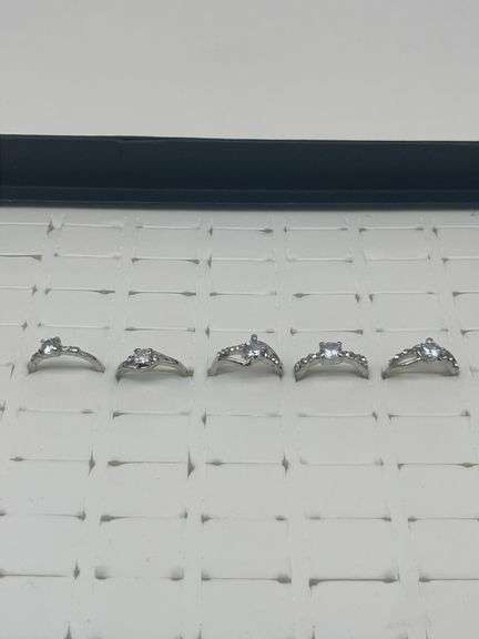 Silver-Toned Rings with Cubic Zirconia Stones, Size 5 1/23