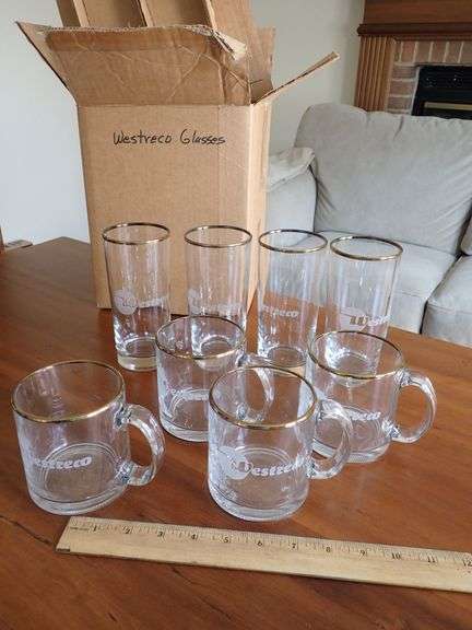 Westreco Branded Glass Mugs and Tumblers with Gold Trim