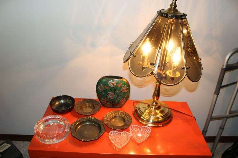 Brass Lamp & Ashtrays