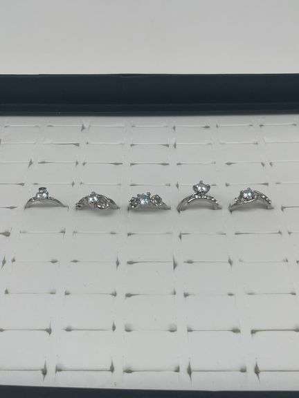 Silver-Toned Rings with Cubic Zirconia Stones, Size 5 1/16