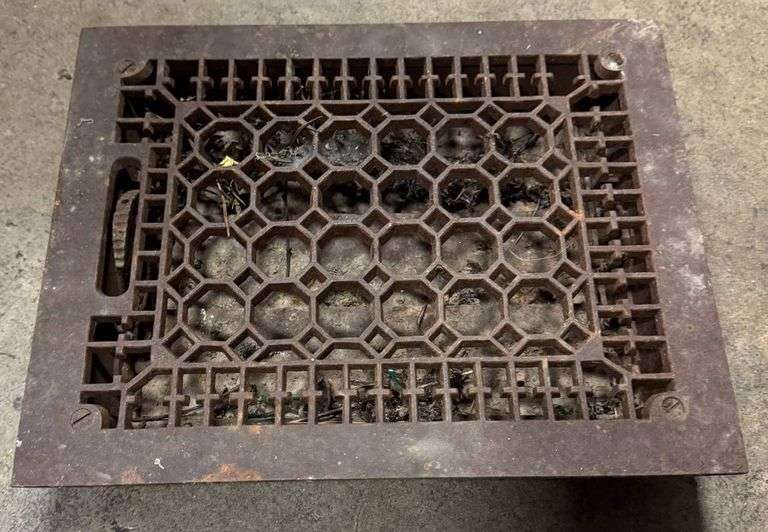 Cast Iron Floor Register with Honeycomb Pattern and Adjustable Vent