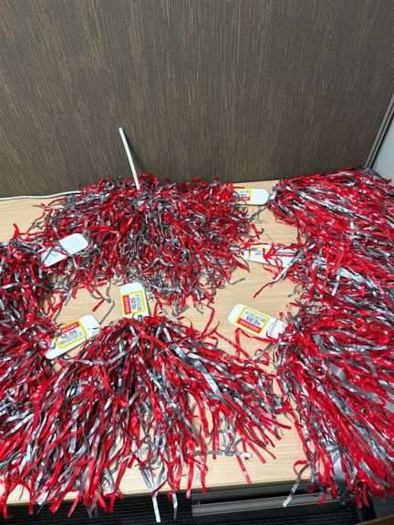 Red and Silver Cheerleading Pom-Poms with Plastic Handles