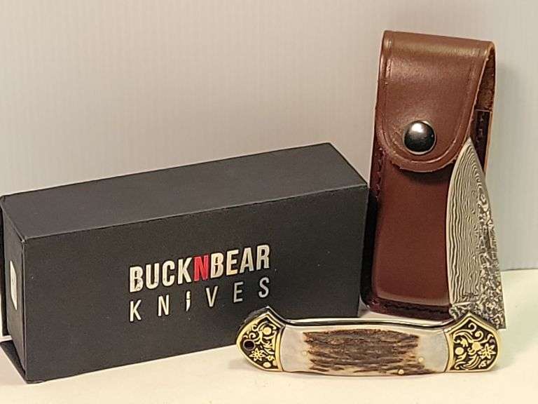 Buck-n-Bear Damascus Blade Knife w/Box