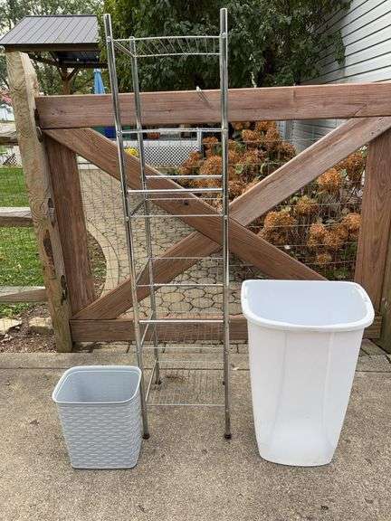 Stainless Storage Shelf w/ 2 trash cans