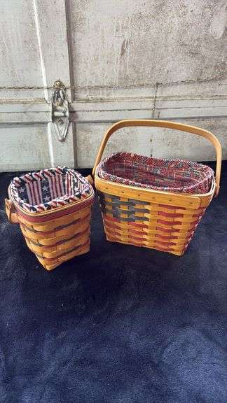 Set of Two Longaberger Baskets with Patriotic Liners
