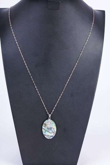 Sterling Silver Necklace with Sterling and Abalone Pendant